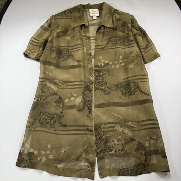 Joseph Ribkoff Cheetah Sheer Open Front Short Sleeve Blouse Top - Tan Wms 12 - Picture 4 of 13